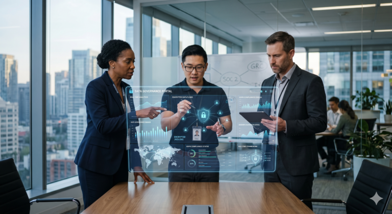 Profissionais da Empresa divagando sobre estratégias de segurança digital